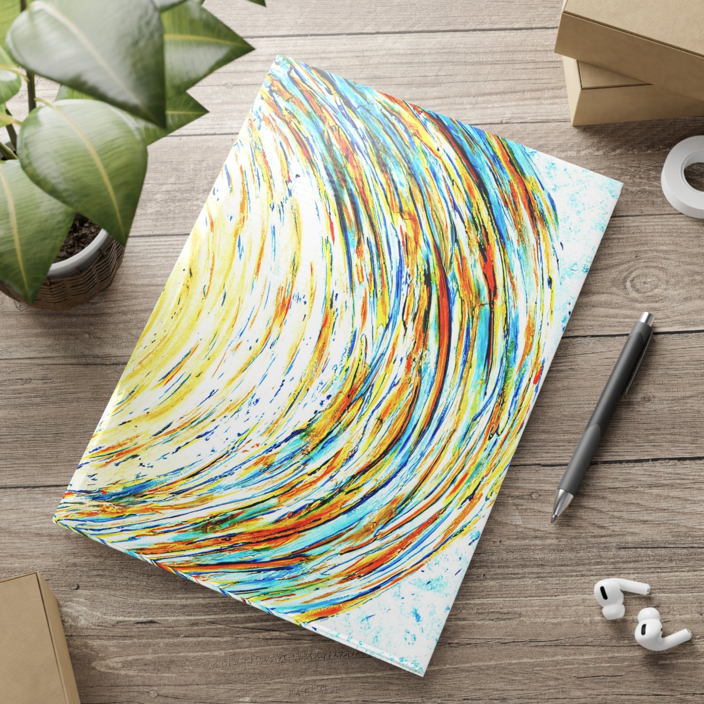 Carnet de notes couverture rigide, art abstrait bleu