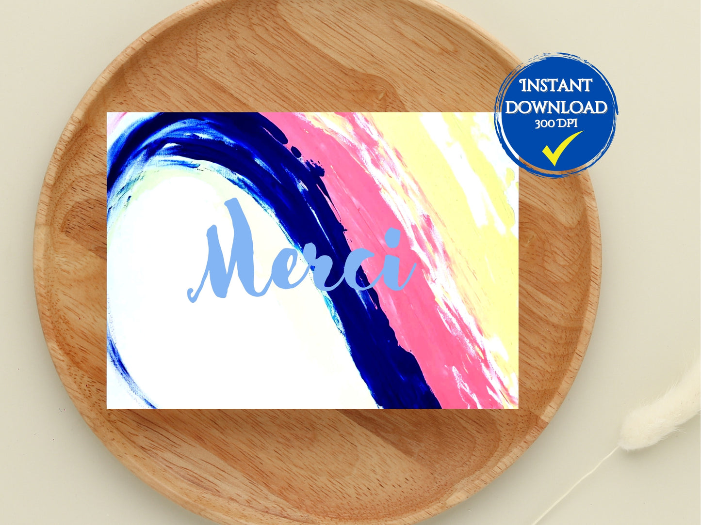 Carte de remerciements numérique personnalisable, Art Abstrait bleu et rose