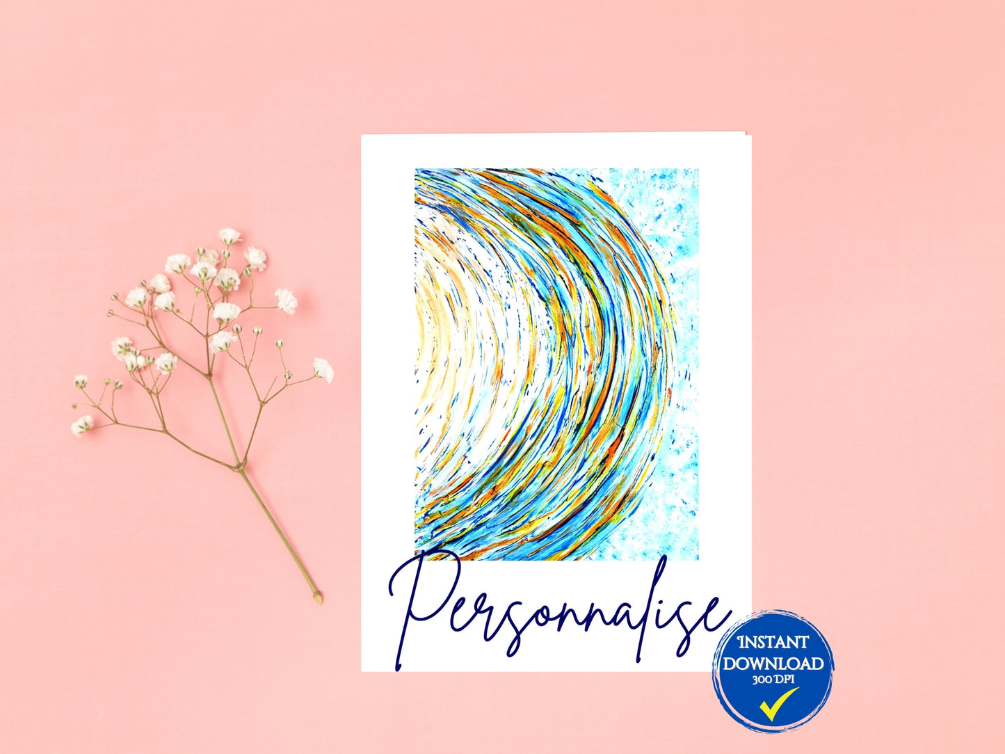 Carte de voeux numérique à personnaliser "Prénom", "Merci", Art Abstrait bleu