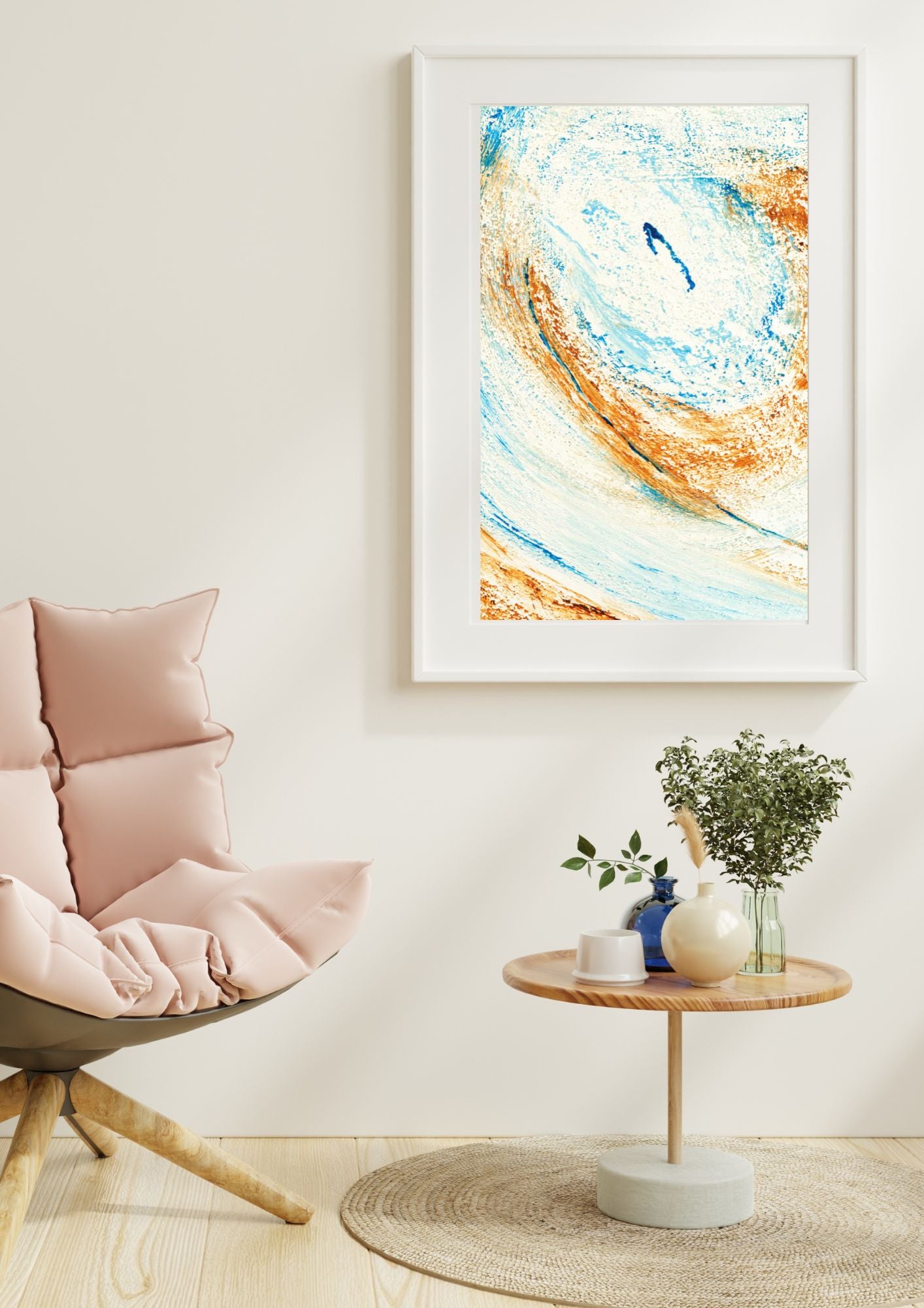 Affiche murale d’art abstrait aux couleurs de sérénité et de tendresse – Une œuvre qui réchauffe l’espace et crée une atmosphère accueillante.