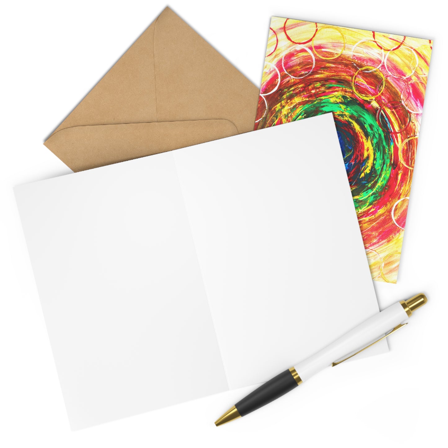 Carte de vœux de naissance avec art abstrait en violet et jaune.
