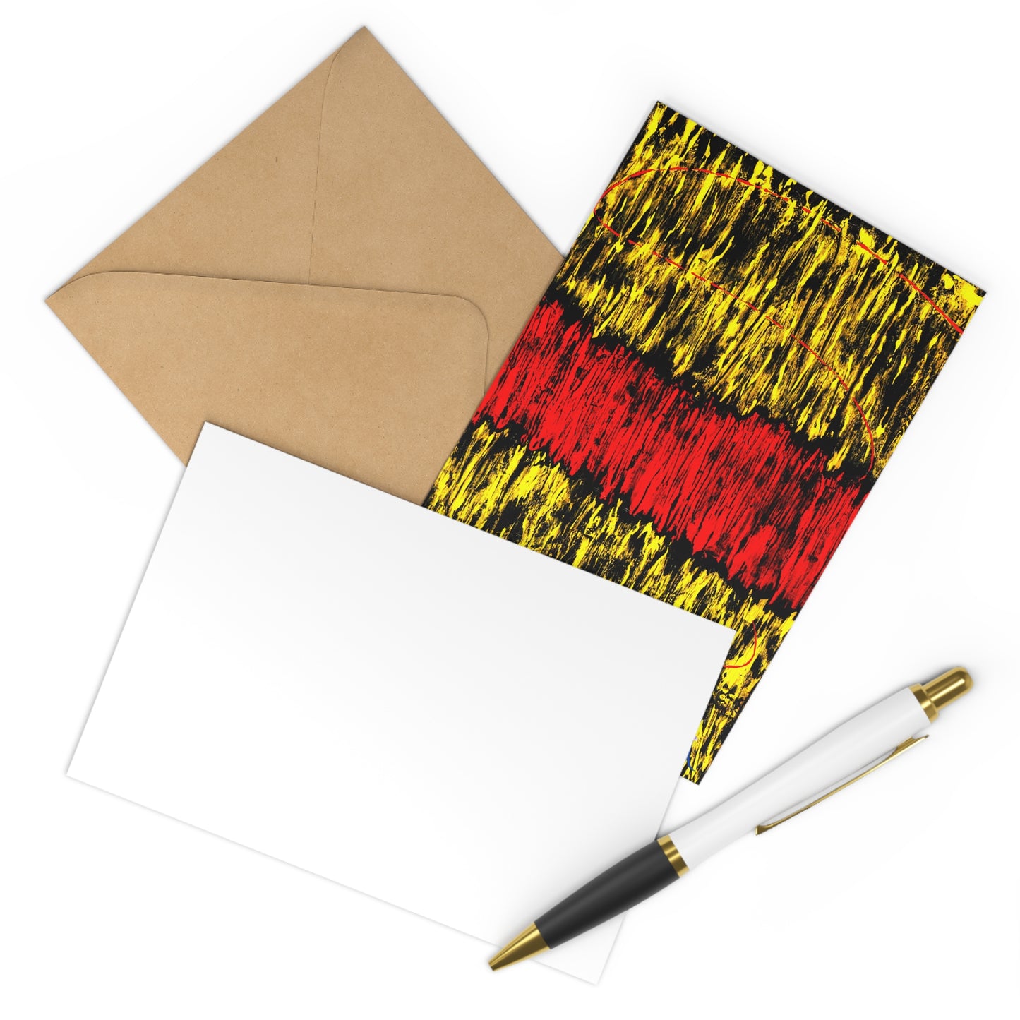 Carte recto simple avec art abstrait en bleu et jaune, parfaite pour les correspondances.