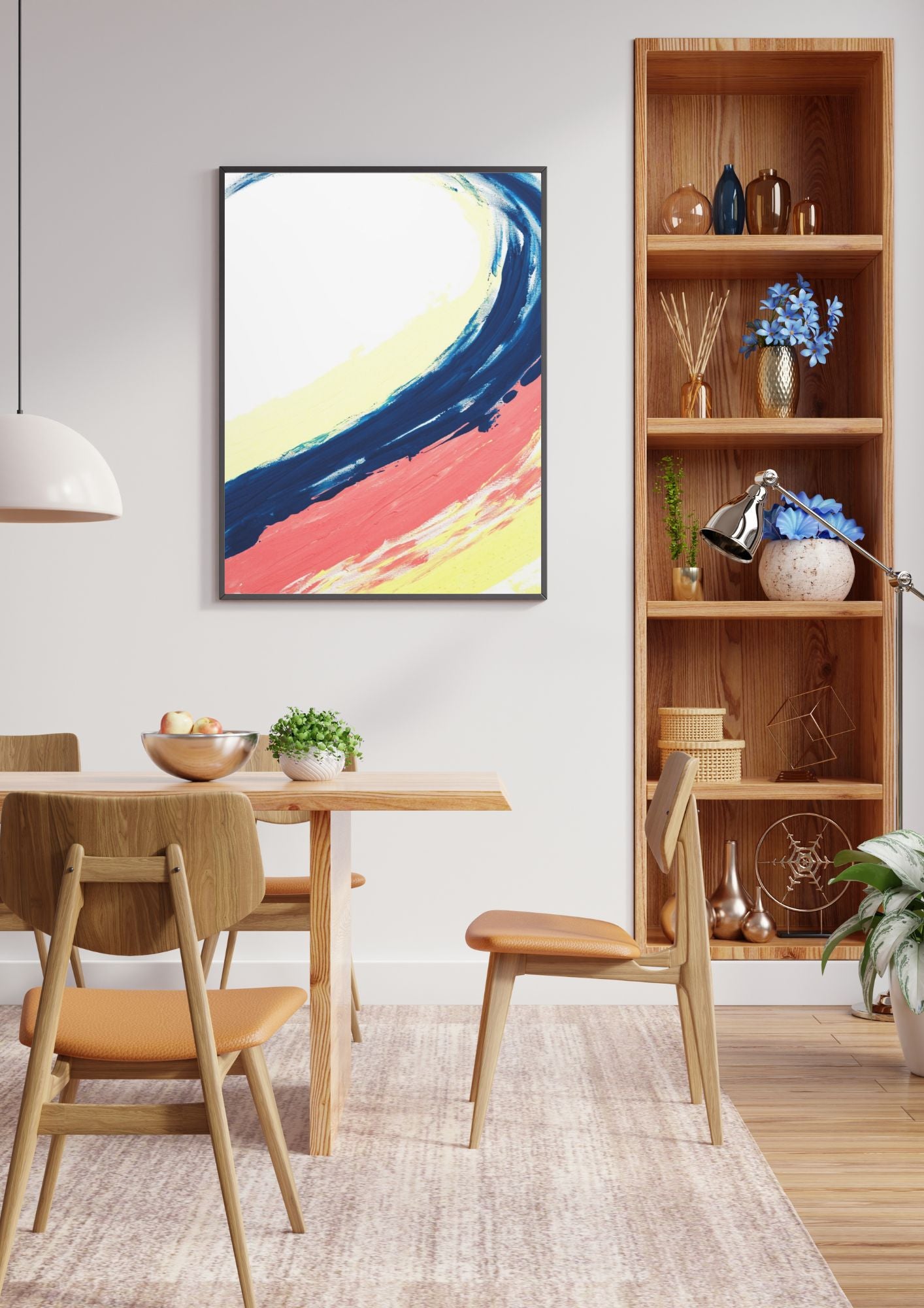 Peinture abstraite énergique avec éclaboussures de peinture vague bleu et rose – Un design qui apporte du caractère et de la vitalité à votre décoration.