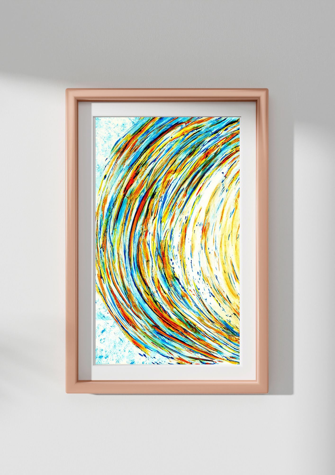 Tableau abstrait contemporain en bleu et jaune. Un choix élégant et intemporel pour un décor chic.