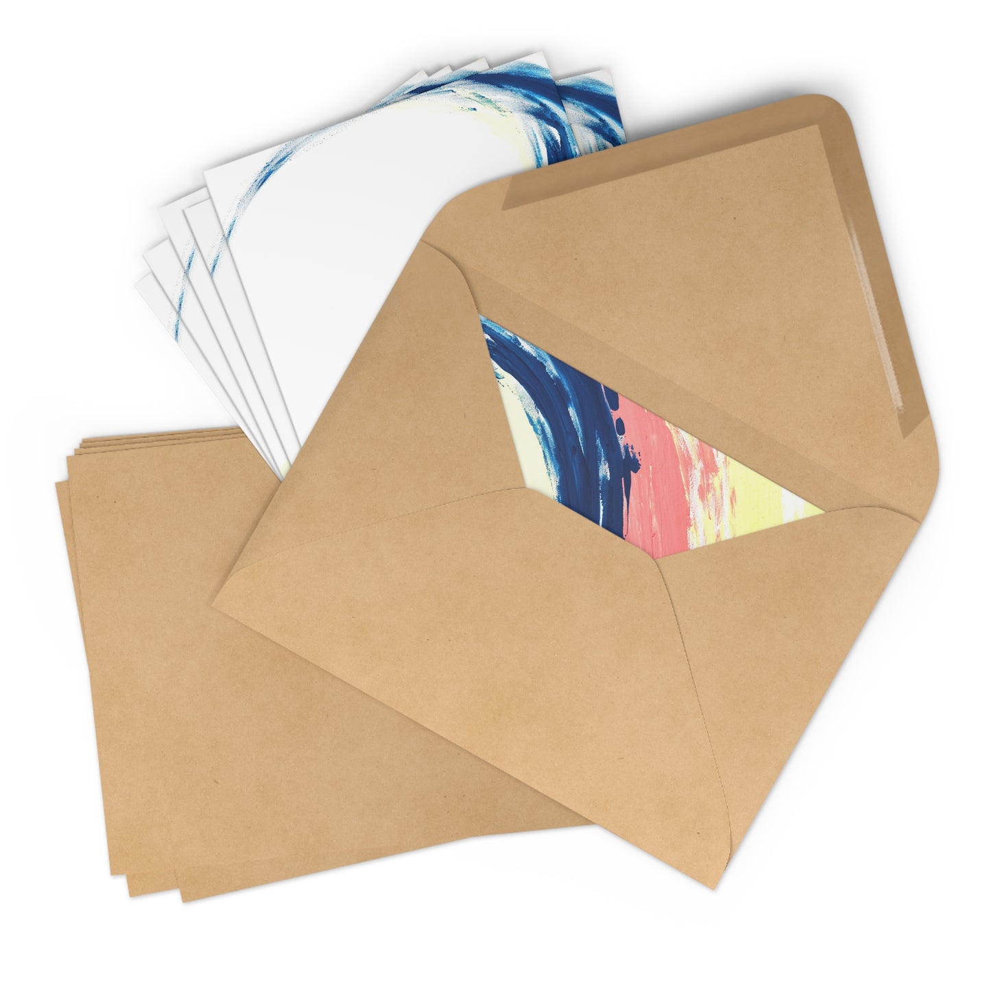 7 pcs Carte de remerciements recto, art abstrait vague bleu et rose