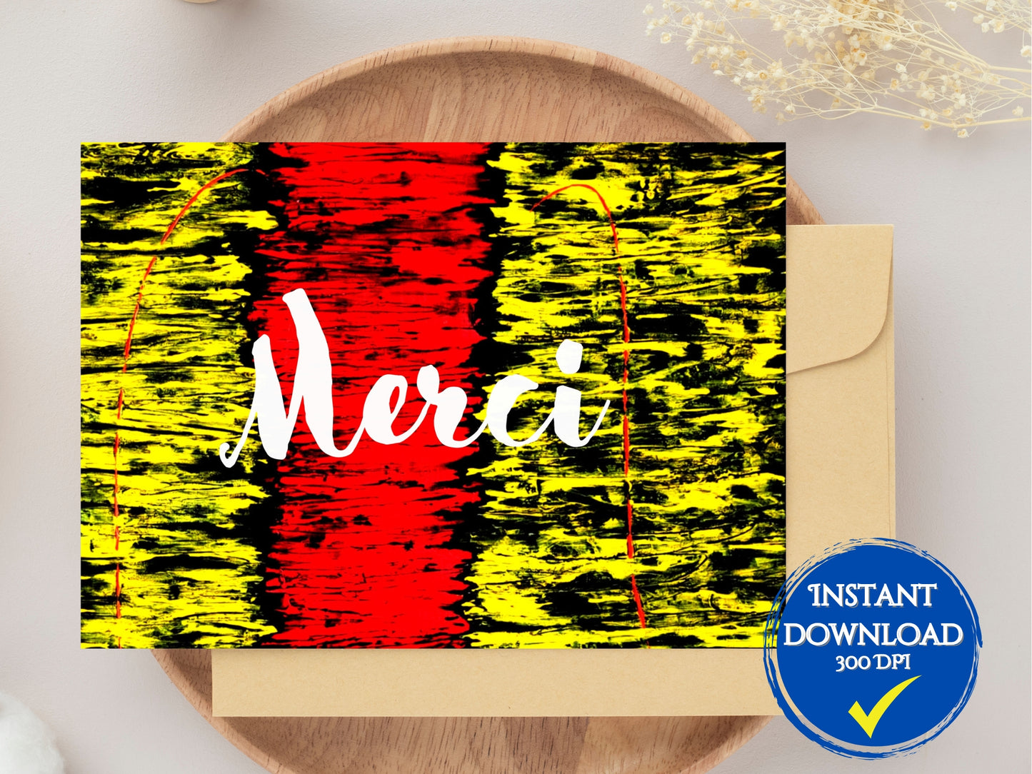 Carte de voeux numérique à personnaliser "Bonne année", Art Abstrait noir, rouge et jaune