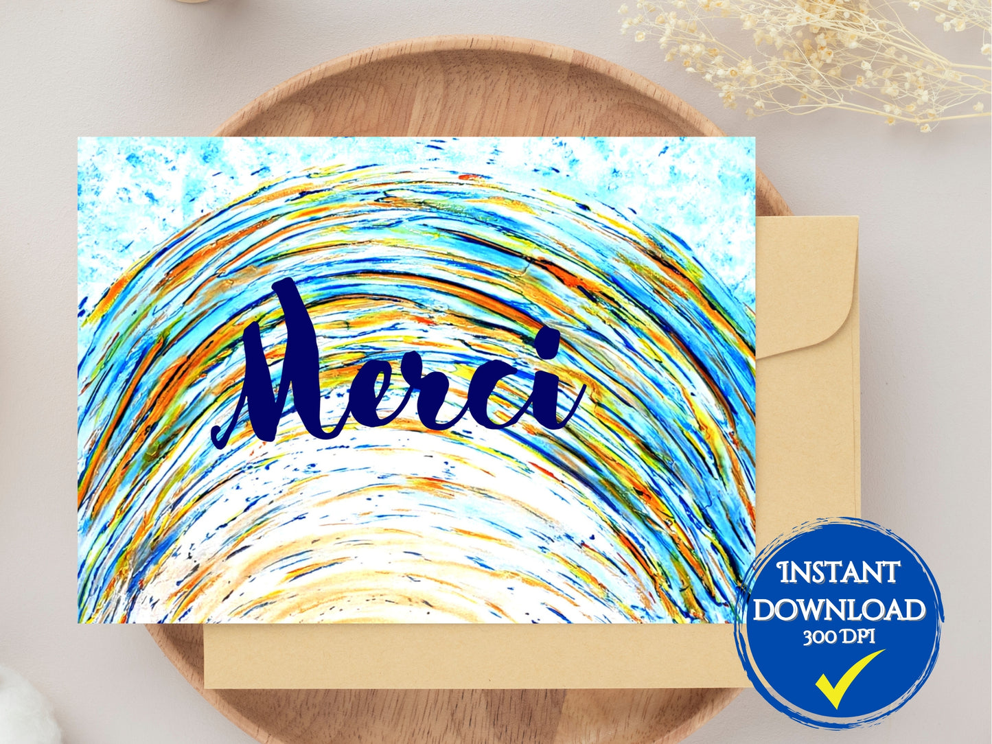 Carte de voeux numérique à personnaliser "Prénom", "Merci", Art Abstrait bleu
