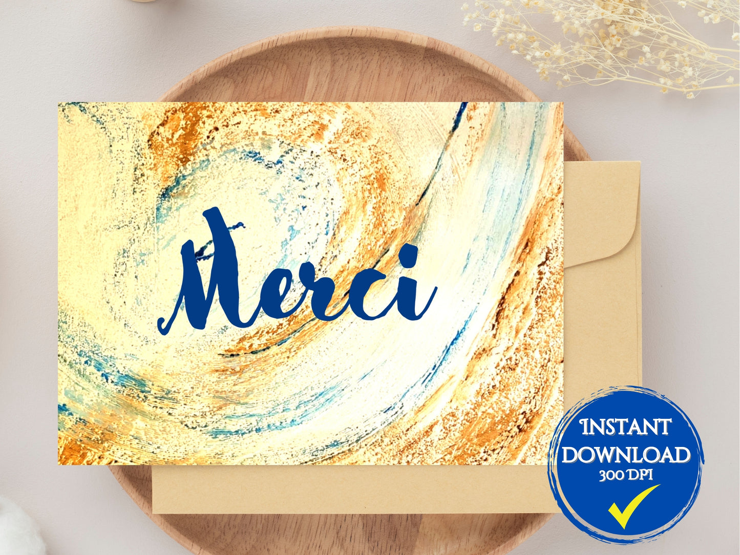 Carte de vœux numérique personnalisable, Art Abstrait beige et bleu
