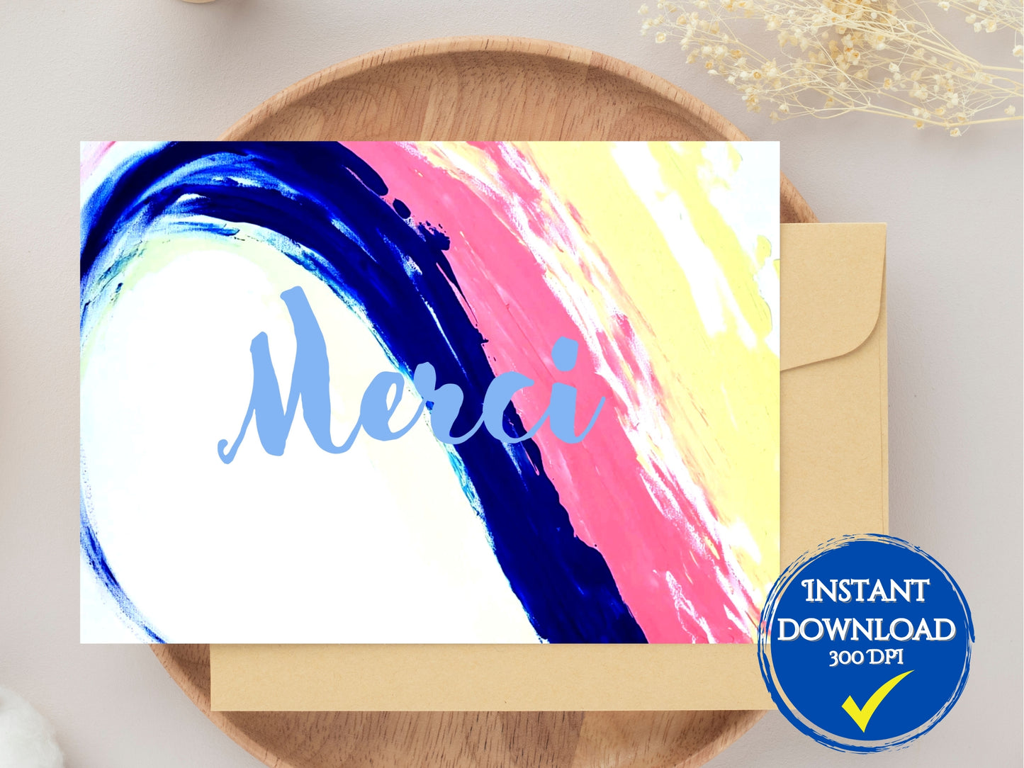Carte de remerciements numérique personnalisable, Art Abstrait bleu et rose