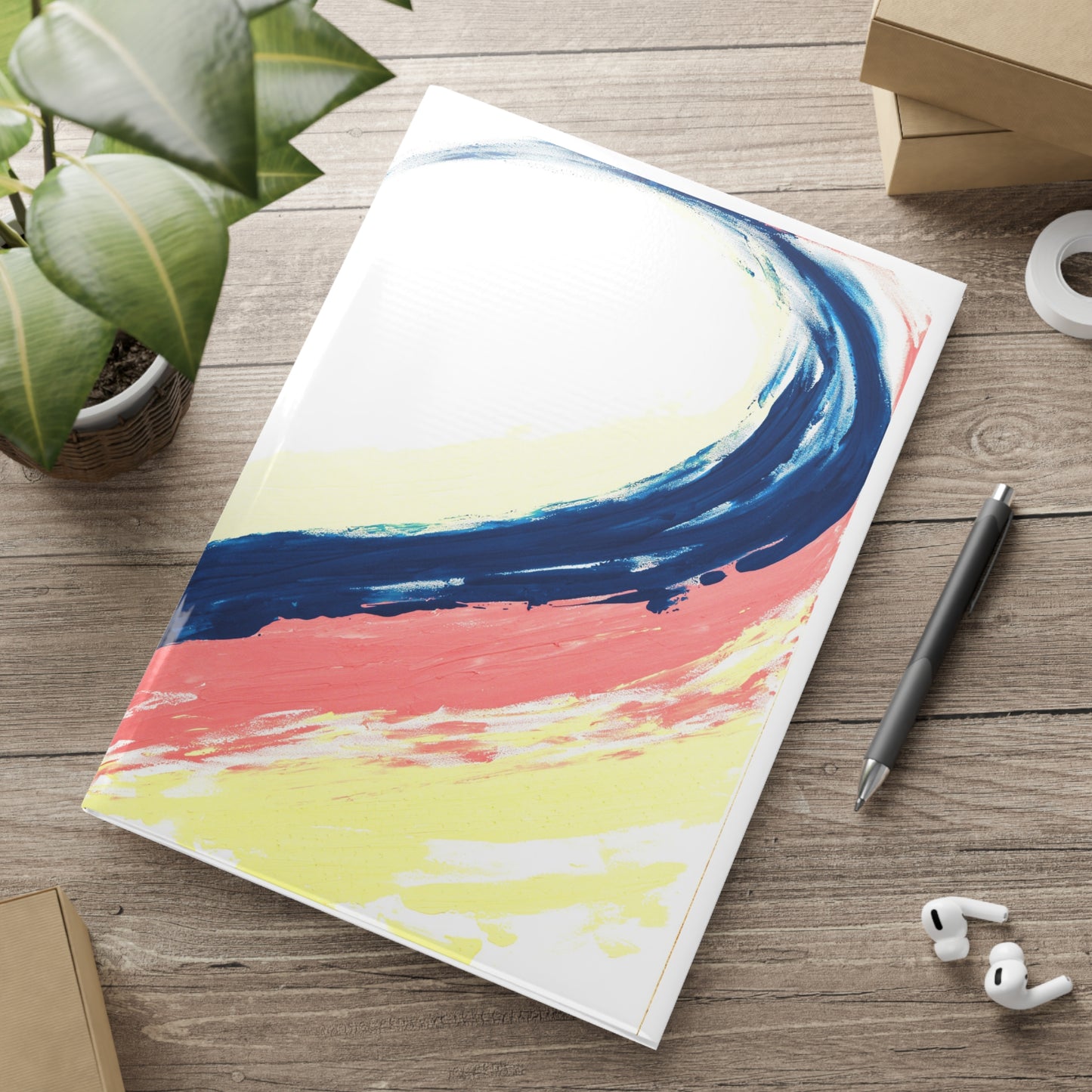 Carnet de notes couverture rigide, art abstrait bleu et rose