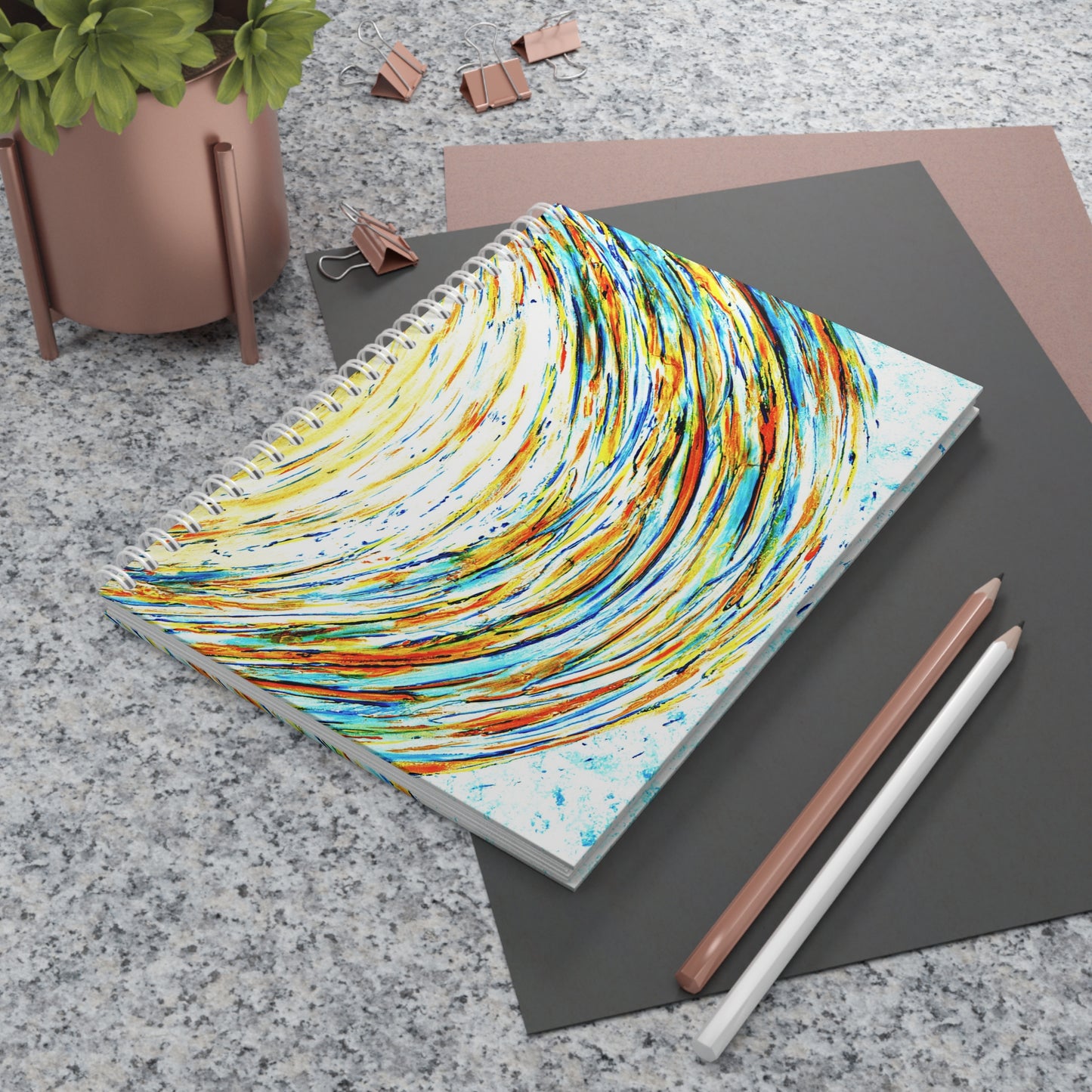 Carnet de Notes à spirales, Bullet journal avec Art abstrait bleu texturé