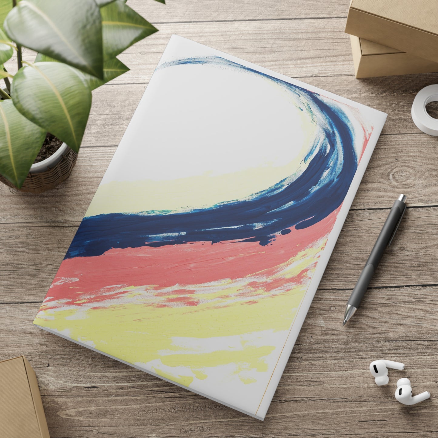 Carnet de notes couverture rigide, art abstrait bleu et rose