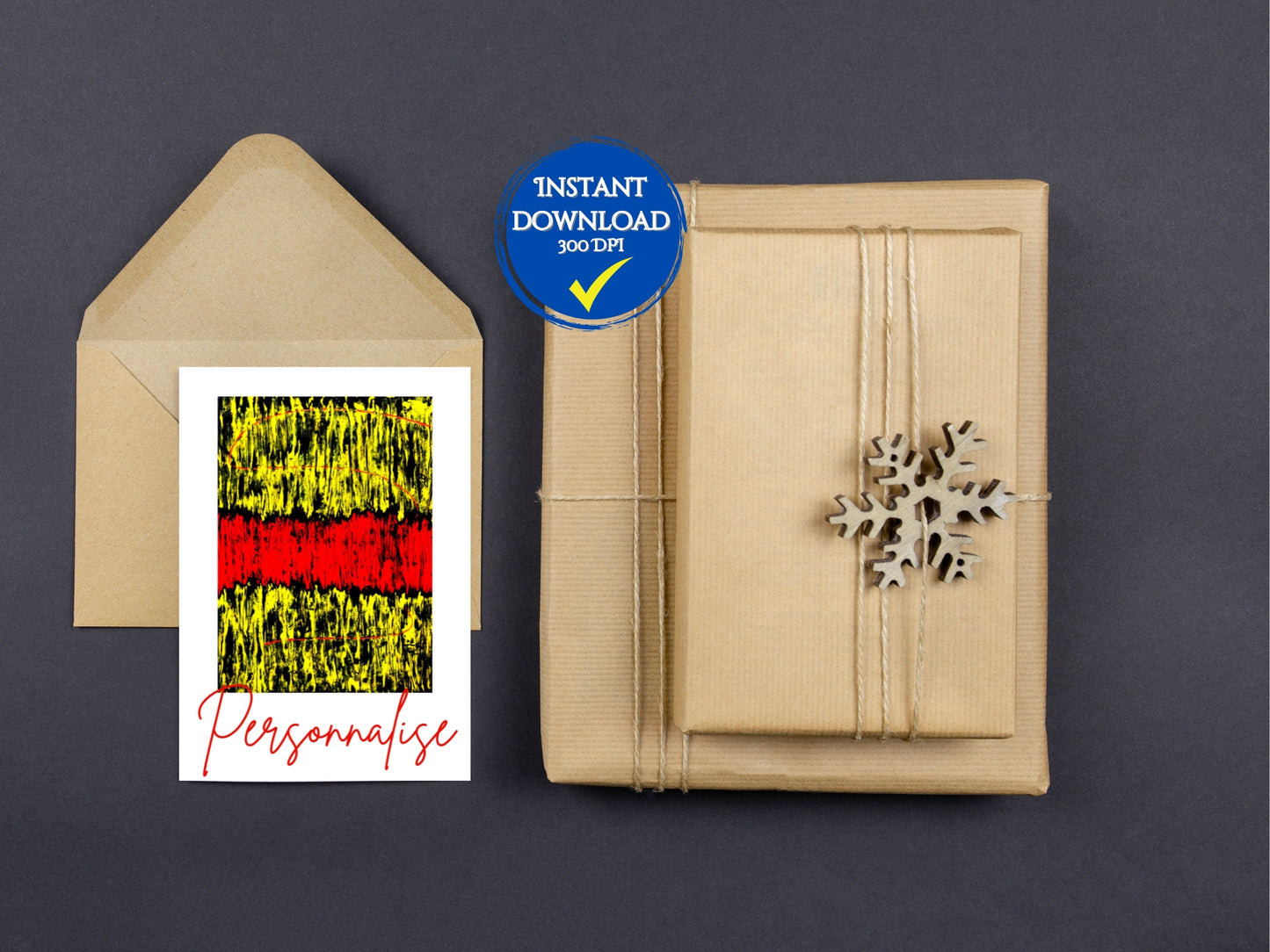 Carte de voeux numérique à personnaliser "Bonne année", Art Abstrait noir, rouge et jaune