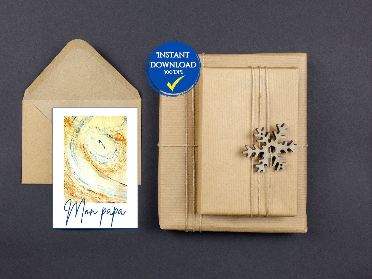 Carte de vœux numérique personnalisable, Art Abstrait beige et bleu