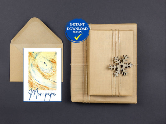 Carte de vœux numérique personnalisable, Art Abstrait beige et bleu