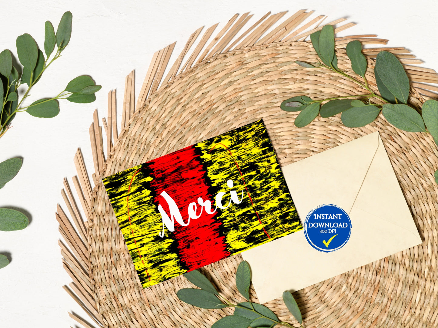 Carte de voeux numérique à personnaliser "Bonne année", Art Abstrait noir, rouge et jaune