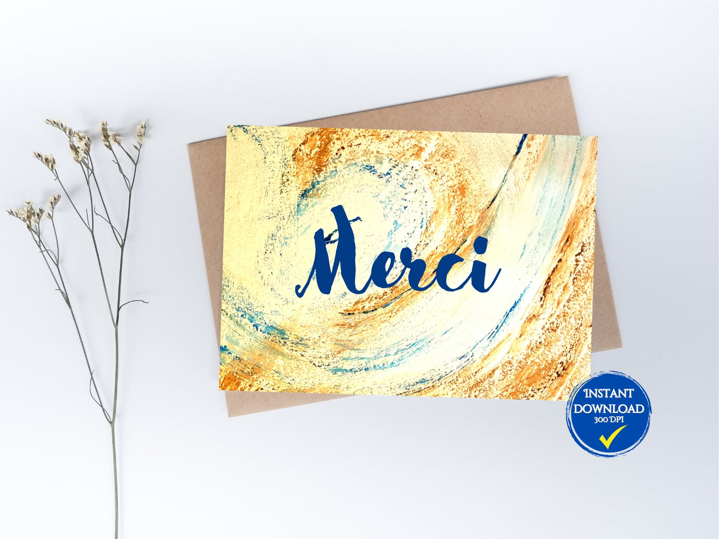 Carte de vœux numérique personnalisable, Art Abstrait beige et bleu