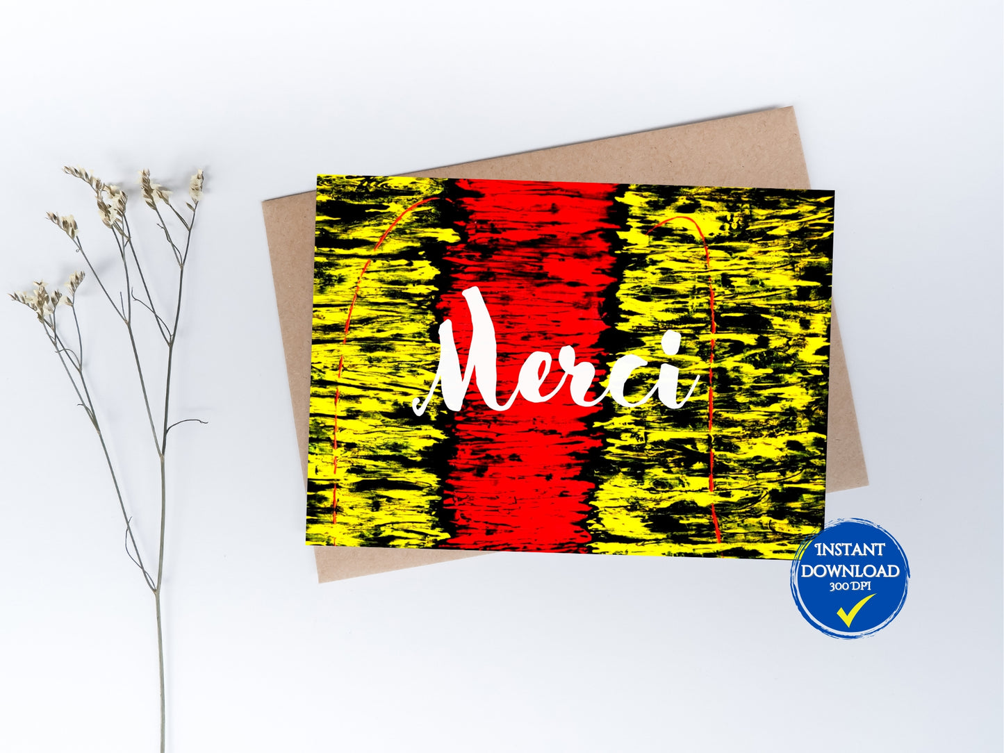 Carte de voeux numérique à personnaliser "Bonne année", Art Abstrait noir, rouge et jaune