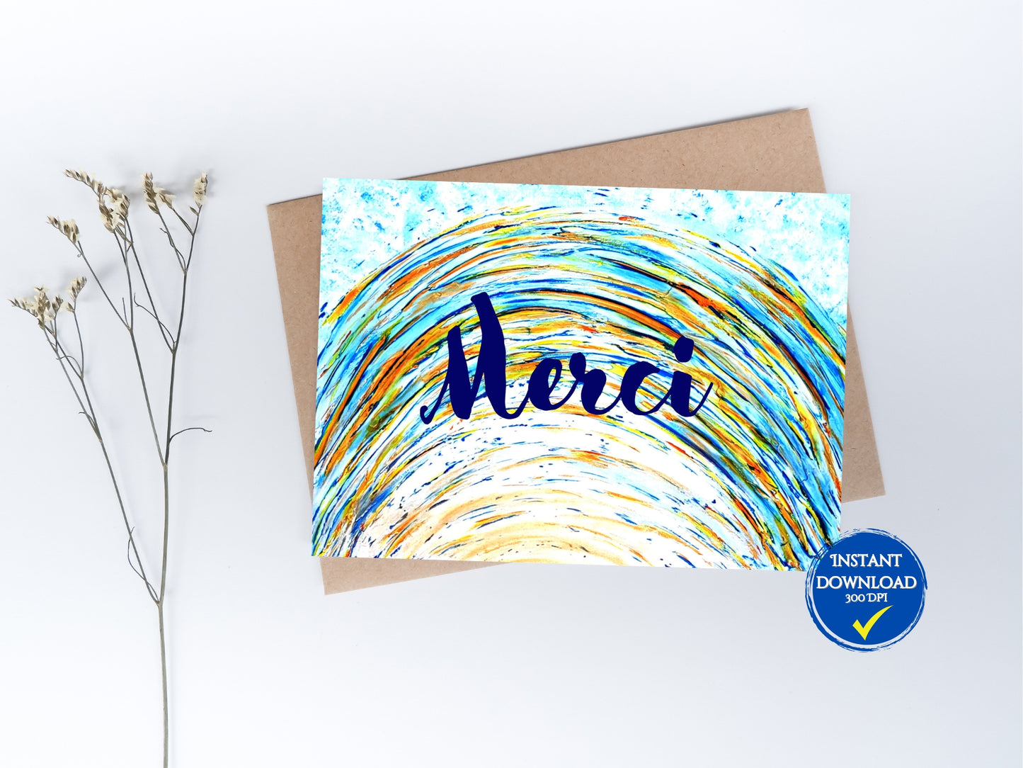 Carte de voeux numérique à personnaliser "Prénom", "Merci", Art Abstrait bleu