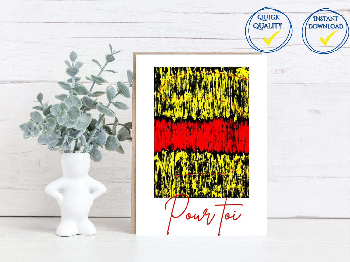 Carte de voeux numérique à personnaliser "Bonne année", Art Abstrait noir, rouge et jaune