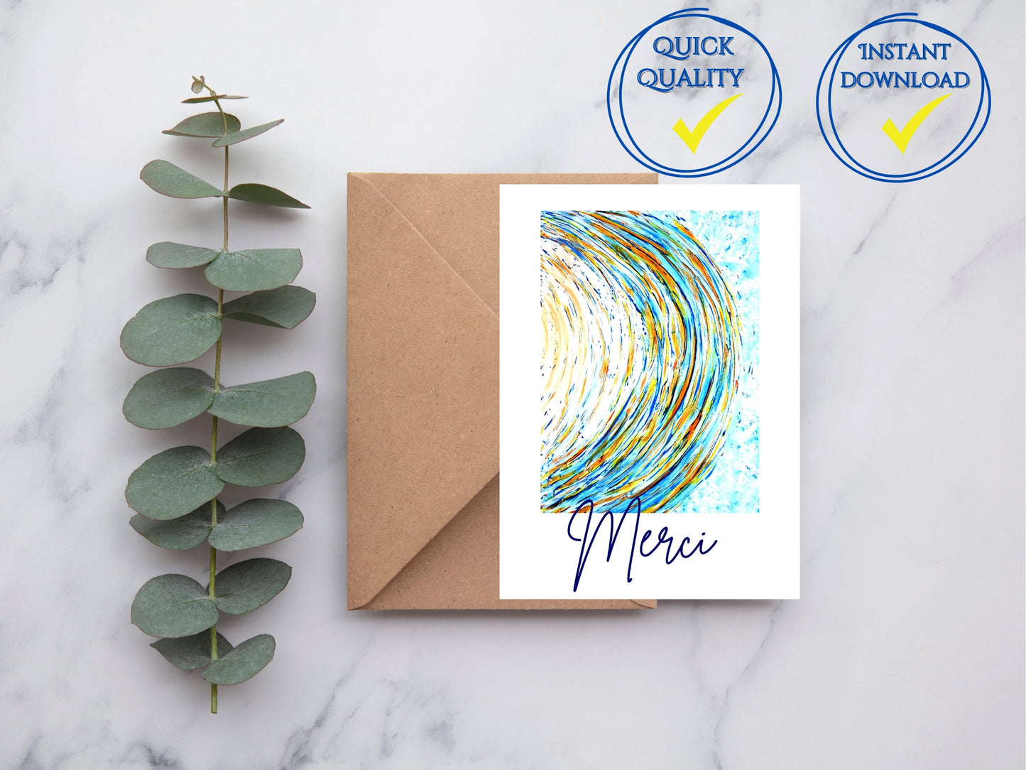 Carte de voeux numérique à personnaliser "Prénom", "Merci", Art Abstrait bleu