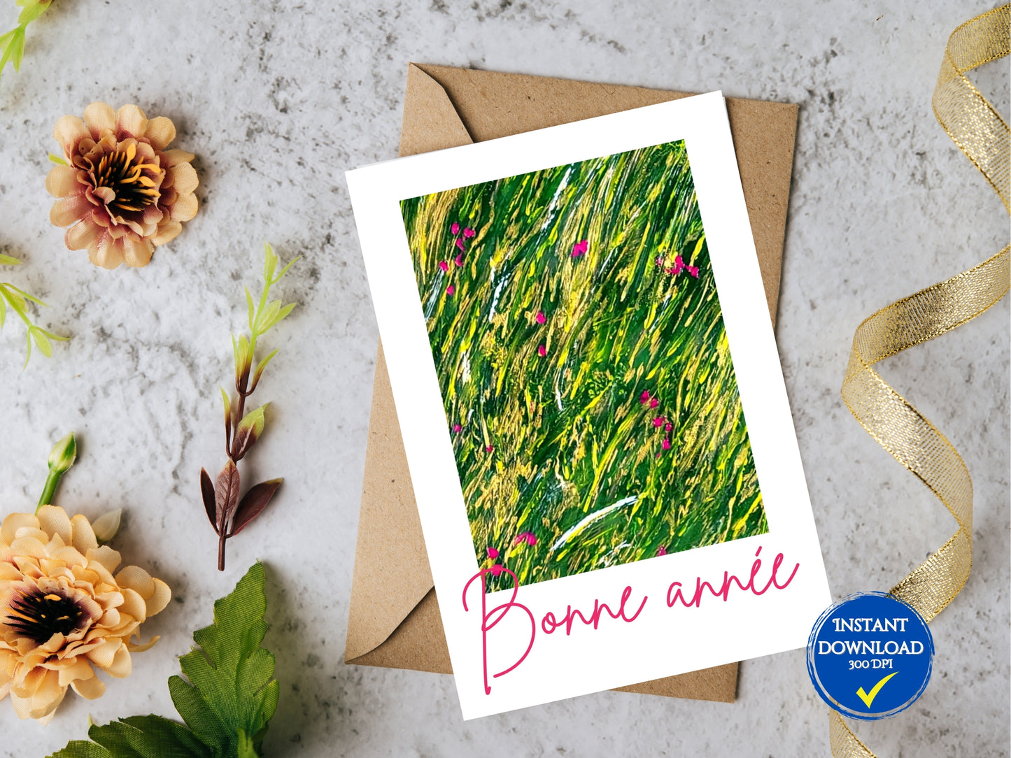 Carte de voeux numérique à personnaliser "prénom", Art Abstrait Floral, carte remerciements