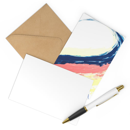 7 pcs Carte de remerciements recto, art abstrait vague bleu et rose