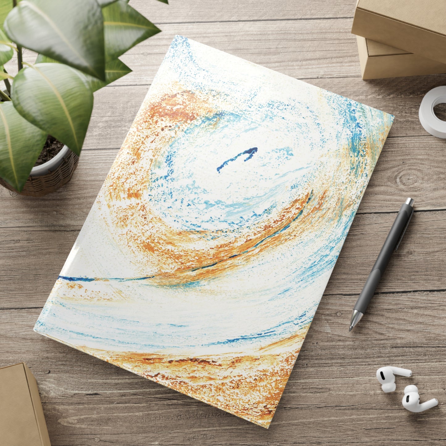 Carnet de notes couverture rigide, art abstrait sable bleu