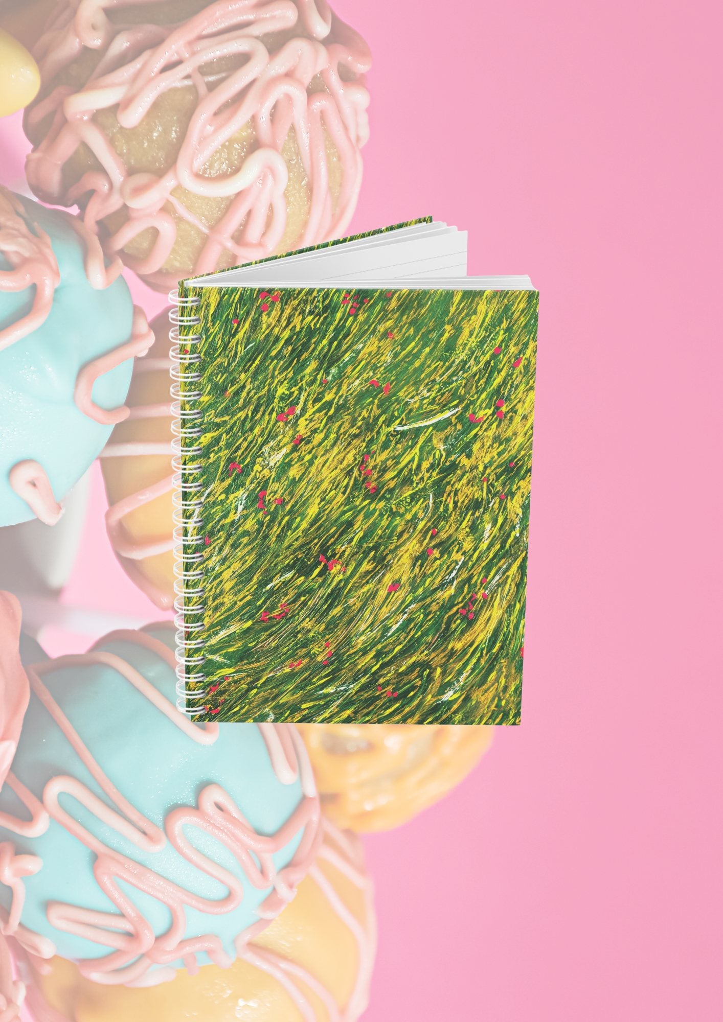 Cadeau de fin d’année scolaire floral vert et rose – Remerciez les enseignants avec un carnet d’art abstrait, un cadeau mémorable et pratique.