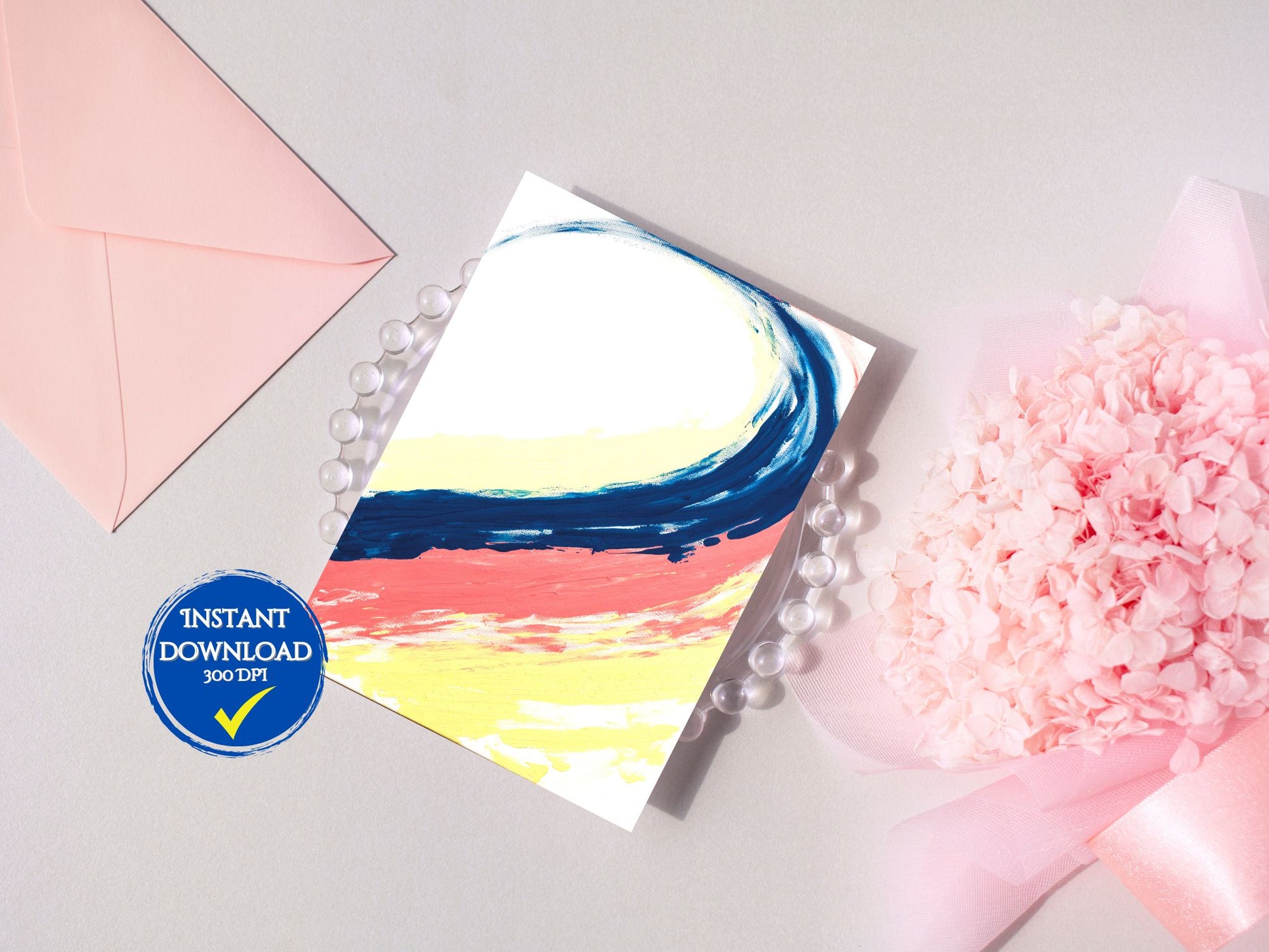 Carte de vœux avec peinture Breathart en rose et bleu, à imprimer facilement.
