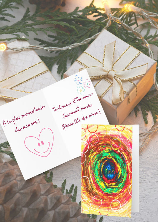 Lot de cartes de correspondance avec designs abstraits en orange et rouge.