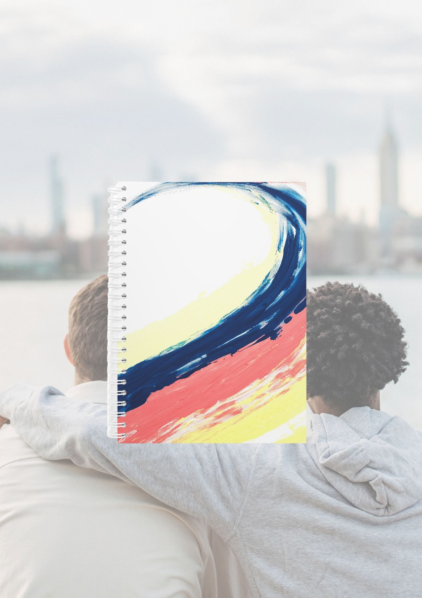 Carnet pour les passionnés de dessin – Une toile vague bleu et rose pour vos esquisses et croquis, inspirée par l’art abstrait.