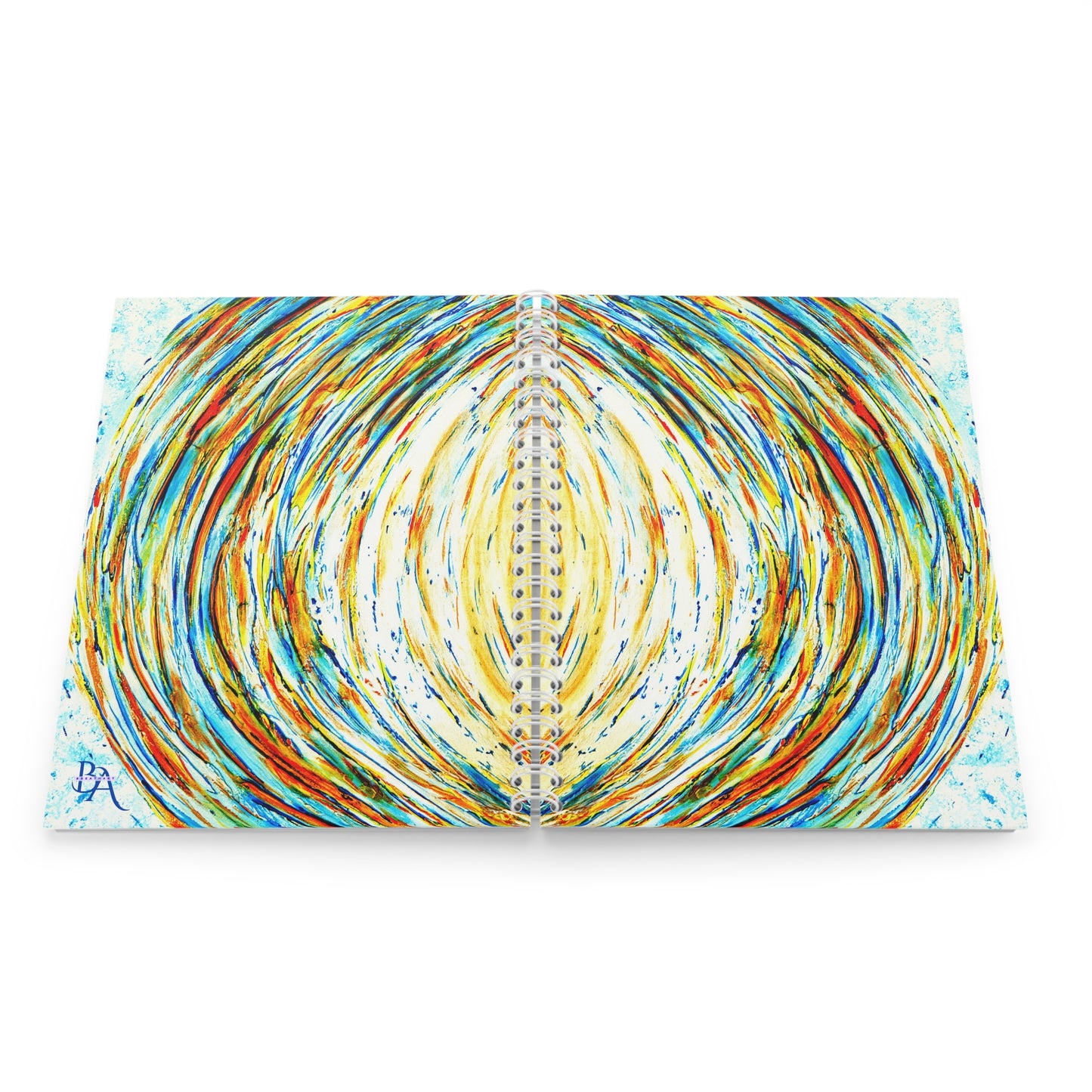 Cadeau de fin d’année scolaire espace bleu et jaune – Remerciez les enseignants avec un carnet d’art abstrait, un cadeau mémorable et pratique.