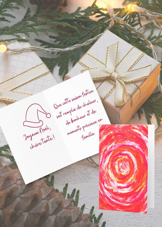Carte de naissance avec reproduction d’une peinture abstraite en rose.
