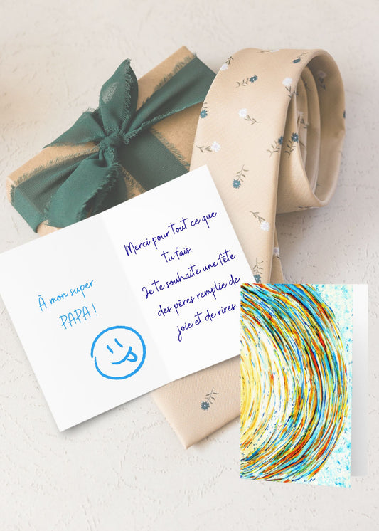 Carte de vœux de correspondance avec art abstrait en bleu ciel et jaune.
