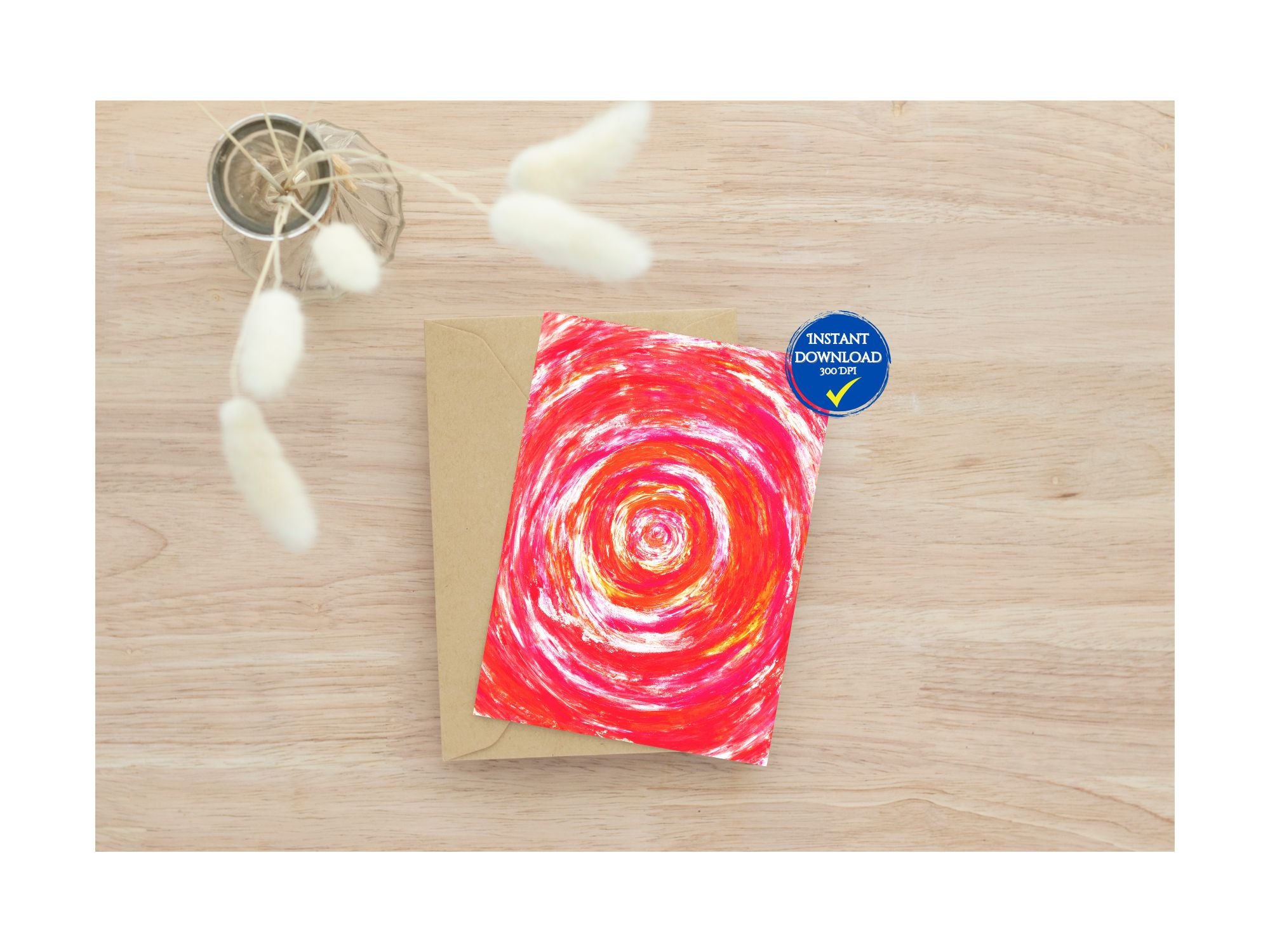 Carte de Noël à imprimer avec art abstrait en rose vif, parfaite pour les fêtes.
