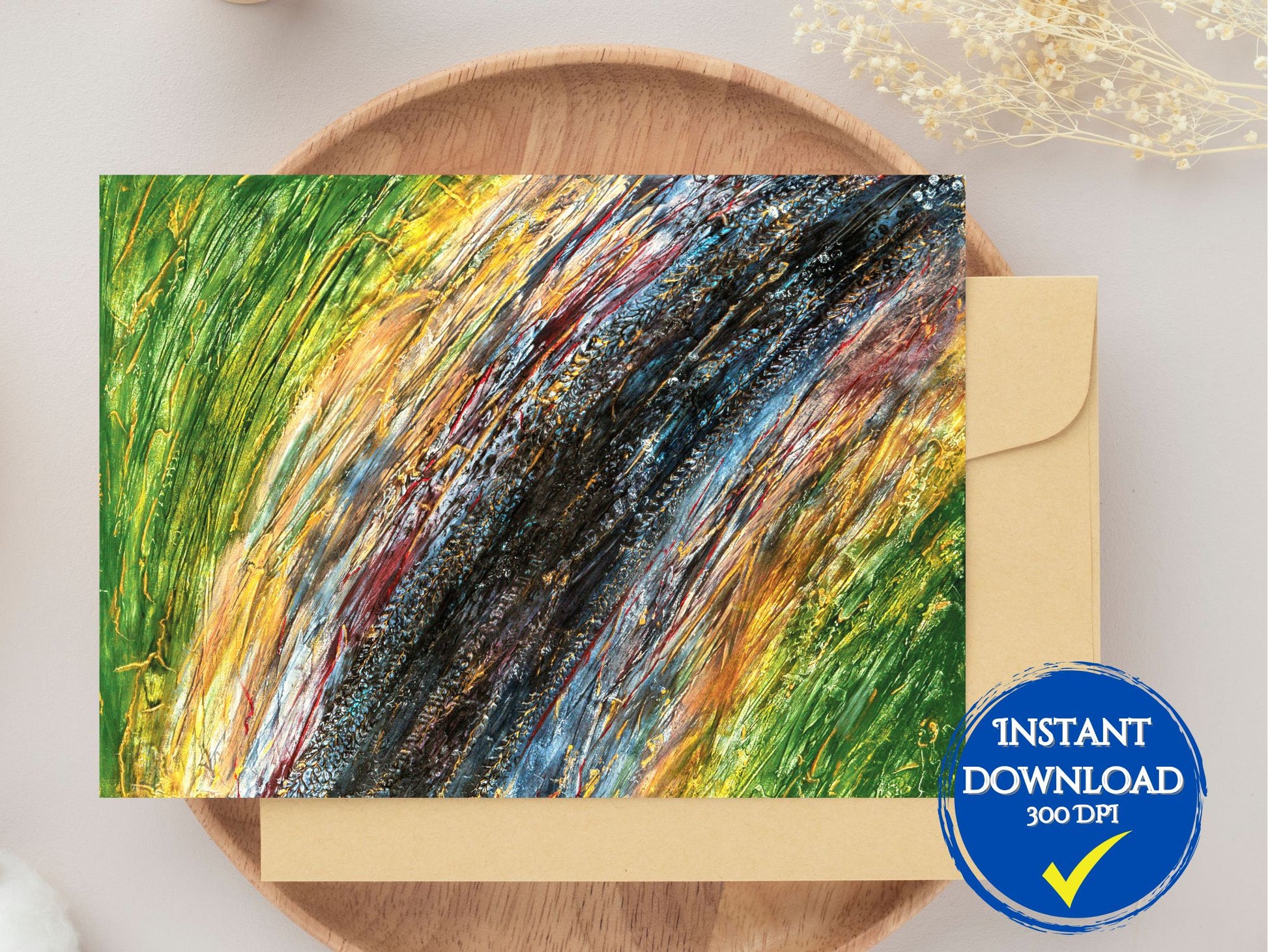 Carte de vœux avec art abstrait en  noir, facile à télécharger et à imprimer.
