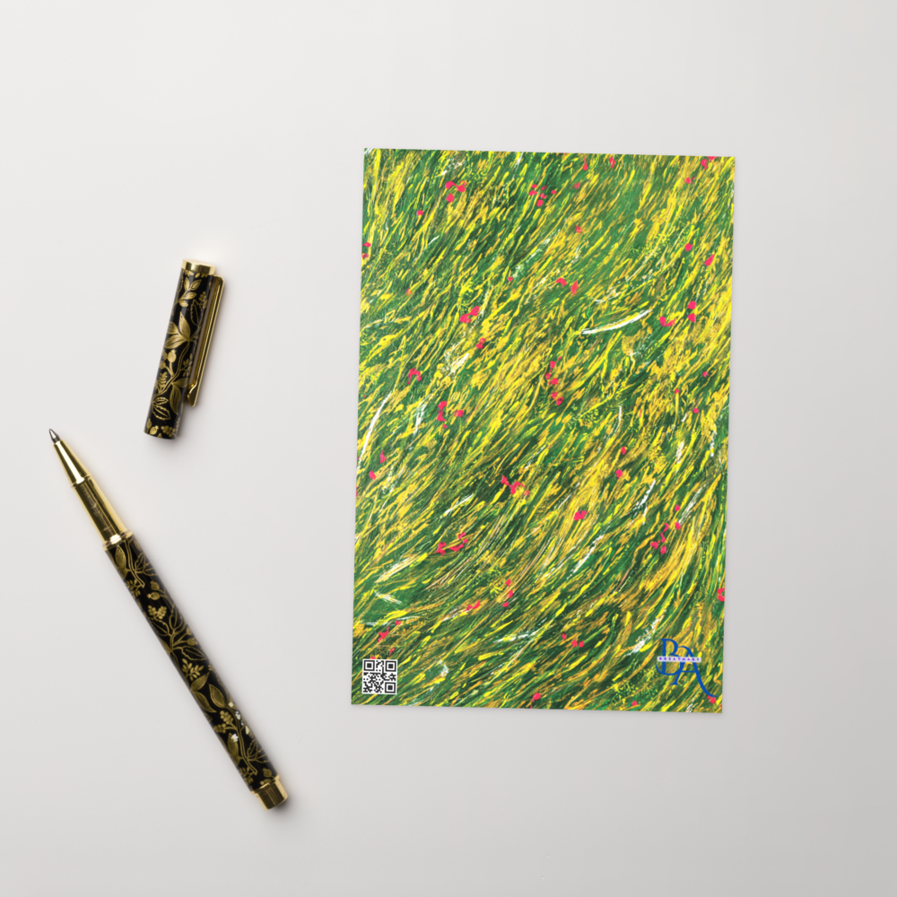 Carte de vœux avec design artistique en jaune pastel et vert.
