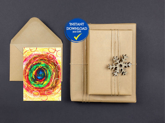 Carte de Noël numérique avec peinture abstraite en orange et argent, pour les fêtes.
