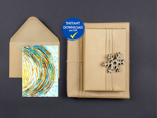 Carte de naissance numérique avec art Breathart en jaune et bleu, à offrir avec tendresse.
