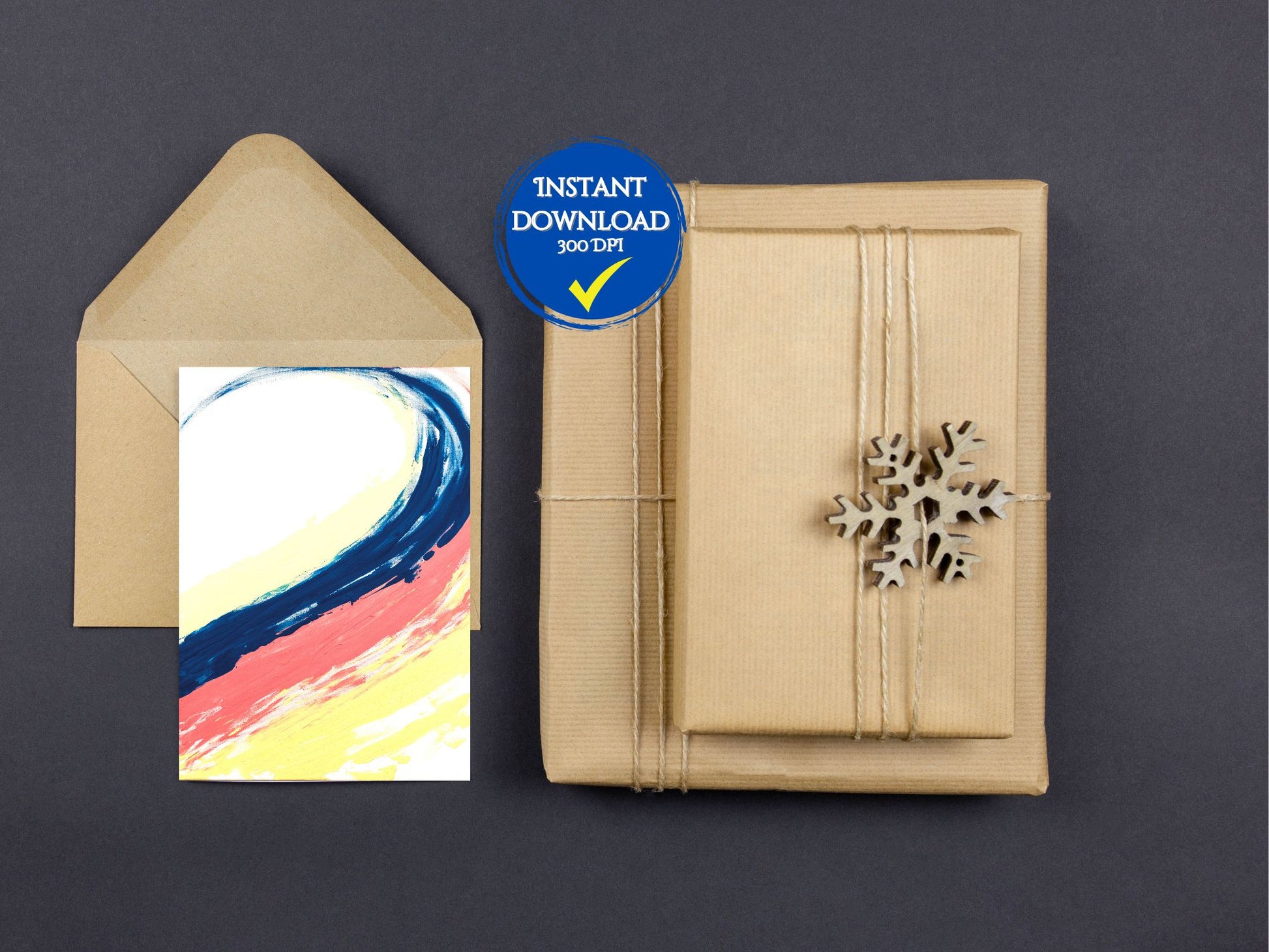 Carte de Noël à imprimer avec design abstrait en rouge et argent, pour accompagner vos cadeaux.
