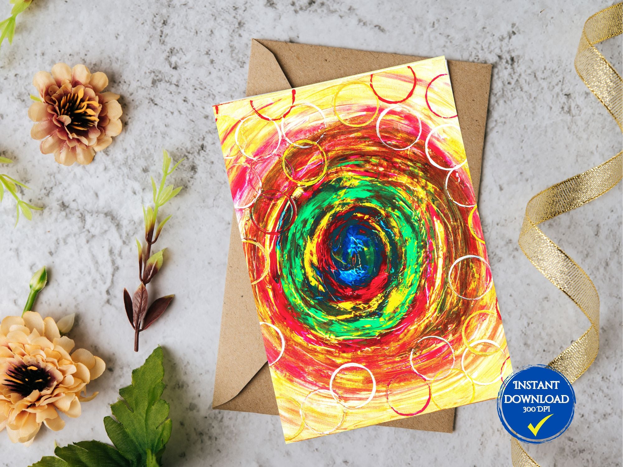 Carte de Noël numérique avec art abstrait en orange et noir, pour homme et femme.
