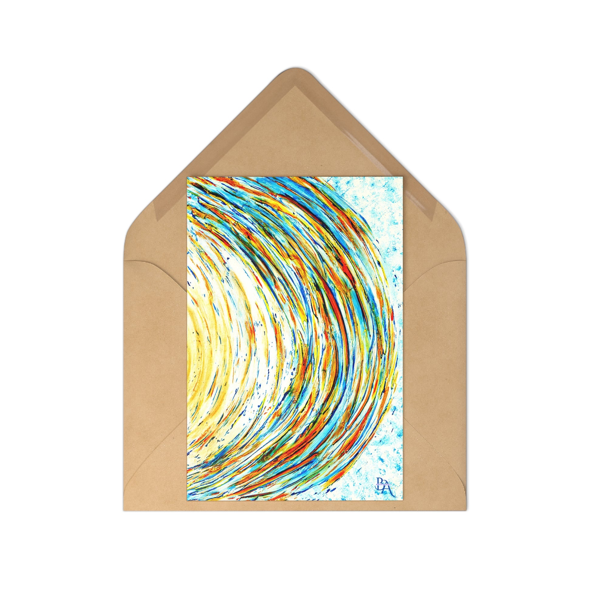 Carte recto simple avec peinture Breathart en orange et crème, pour les vœux.
