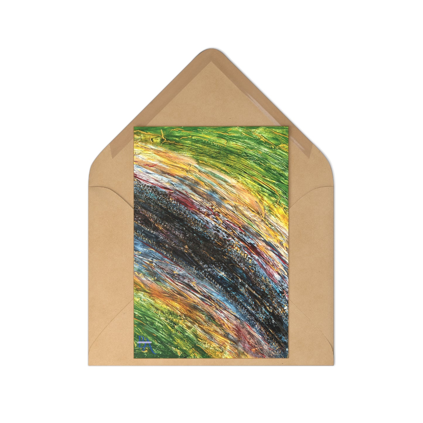 Carte de vœux avec peinture Breathart en jaune et crème, idéale pour les fêtes.
