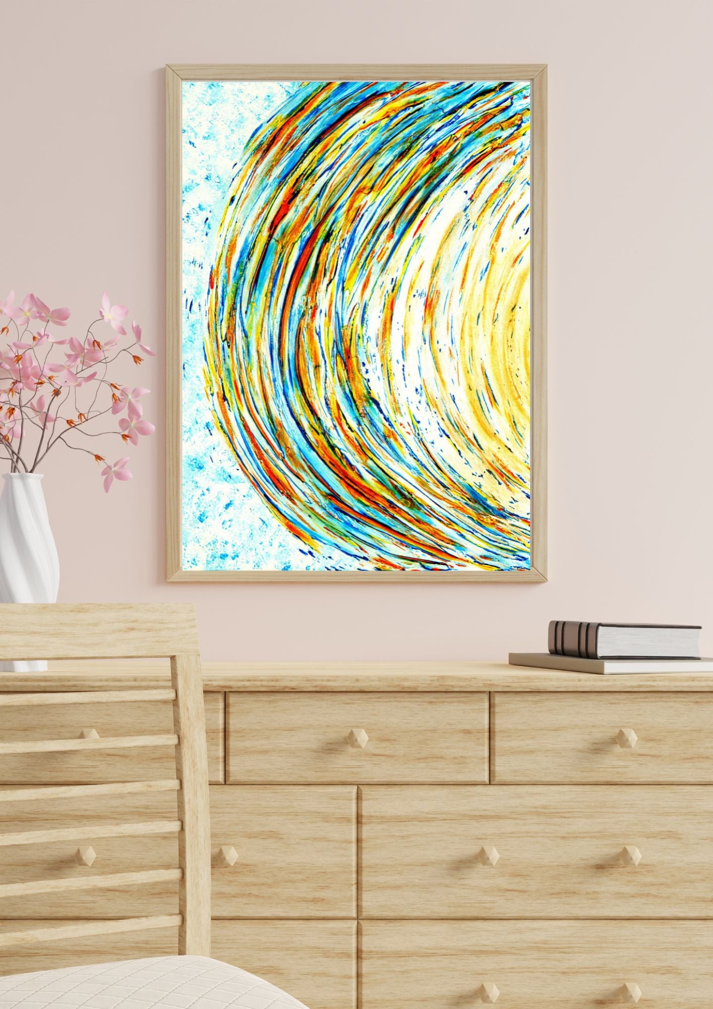 Affiche d’art abstrait avec motifs fluides sur le thème de l'espace. Des lignes ondulantes qui créent une ambiance relaxante.