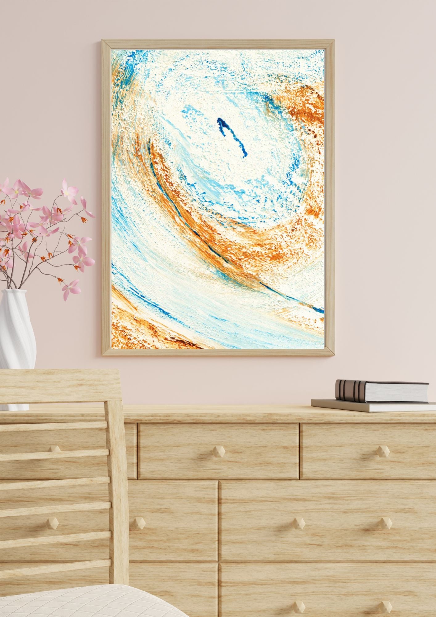 Reproduction d’une peinture abstraite inspirée de la plage – Des teintes aquatiques qui évoquent la mer et la sérénité.