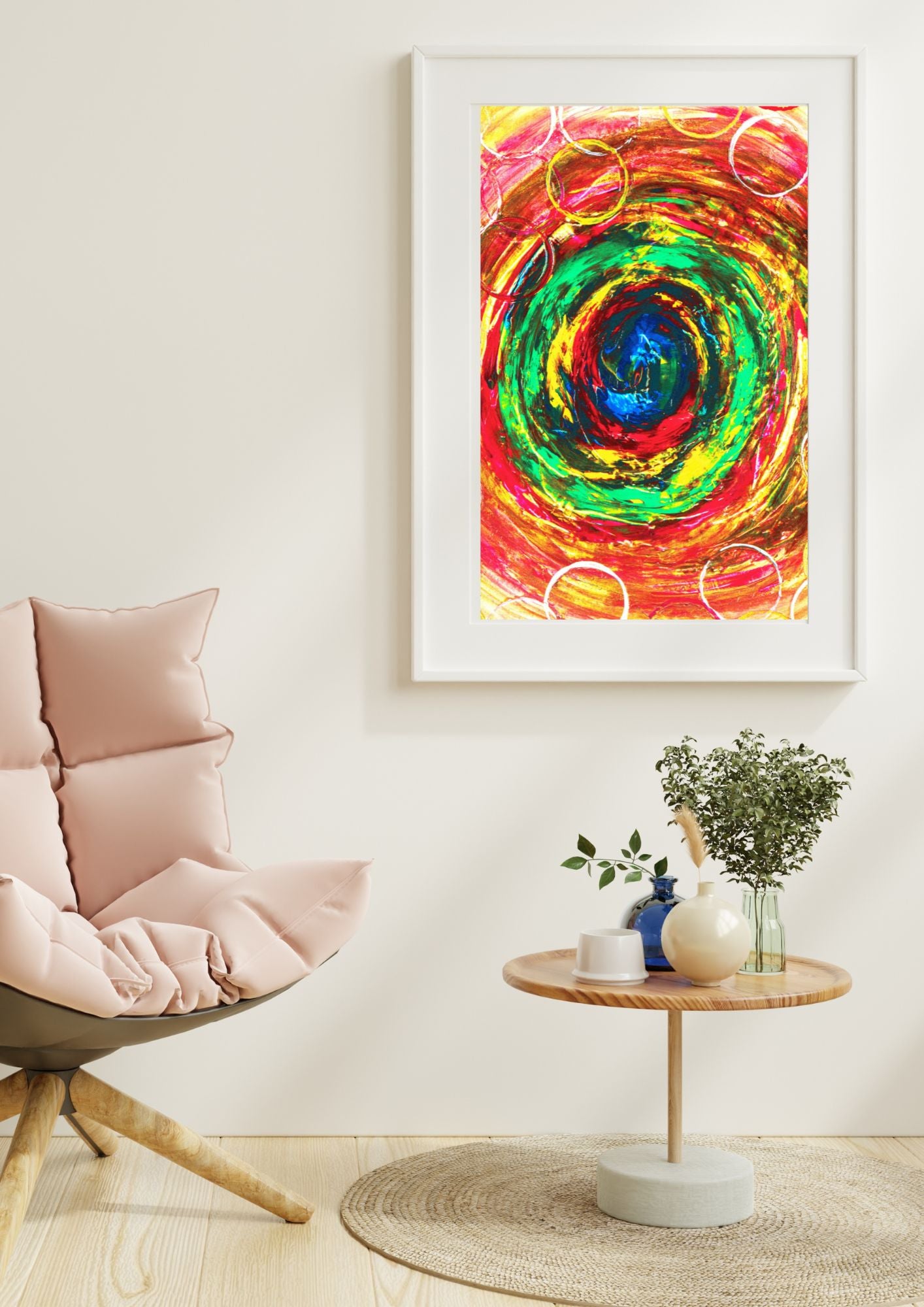 Affiche murale d’art abstrait aux multicouleurs – Une œuvre qui réchauffe l’espace et crée une atmosphère accueillante.