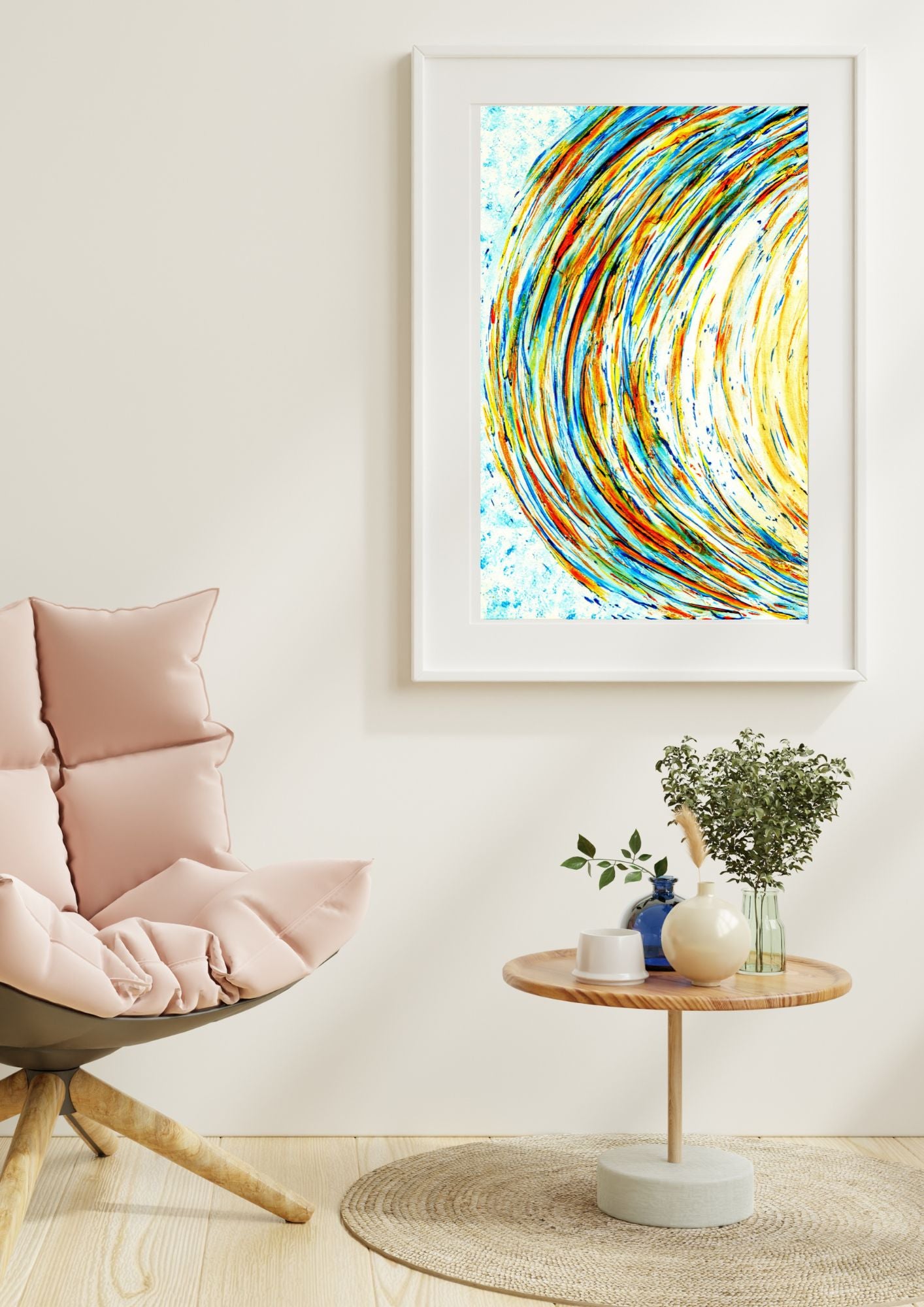 Reproduction d’une peinture abstraite inspirée de de l'espace – Des teintes aquatiques qui évoquent la mer et la sérénité.