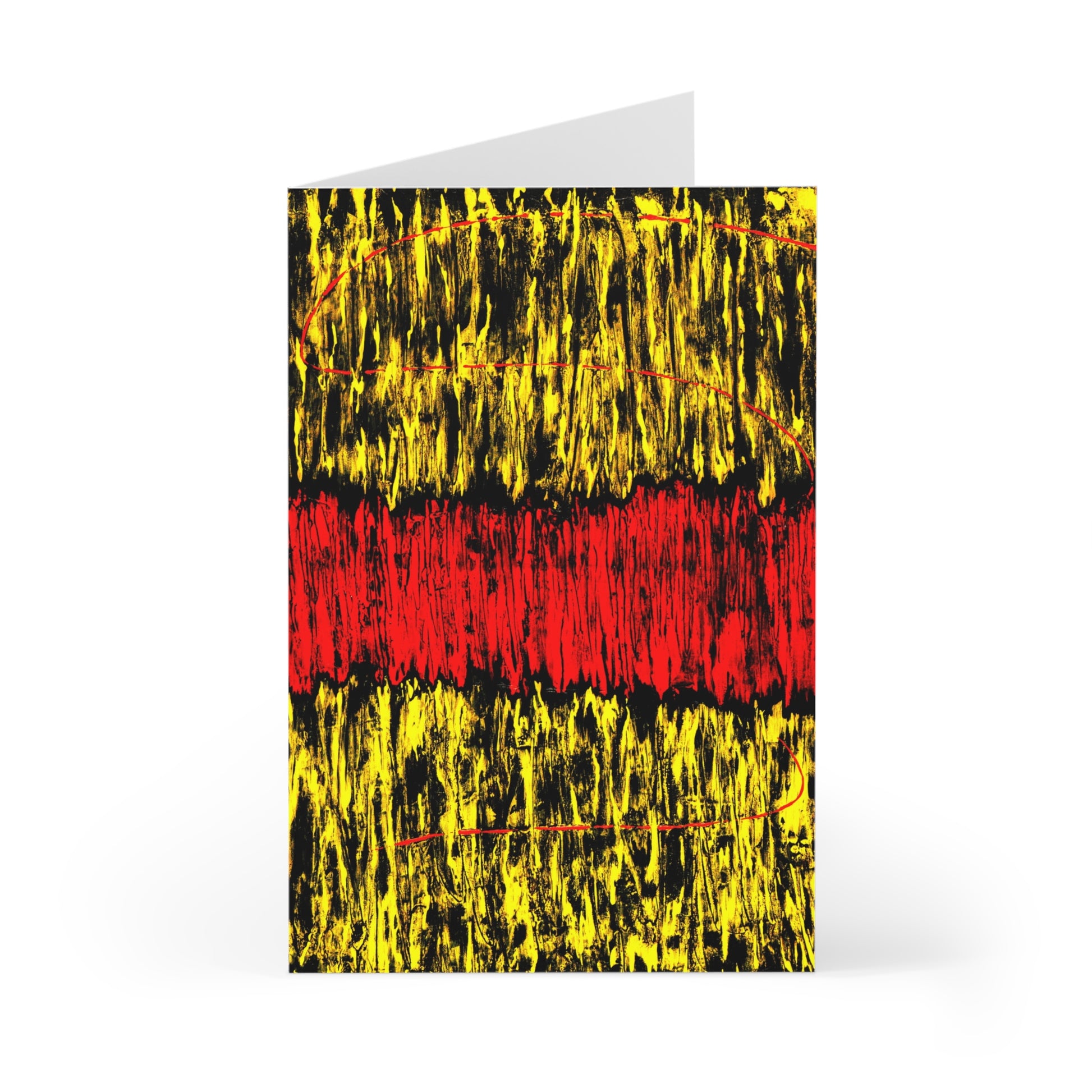 Lot de cartes de correspondance avec motifs Breathart en rouge et jaune.
