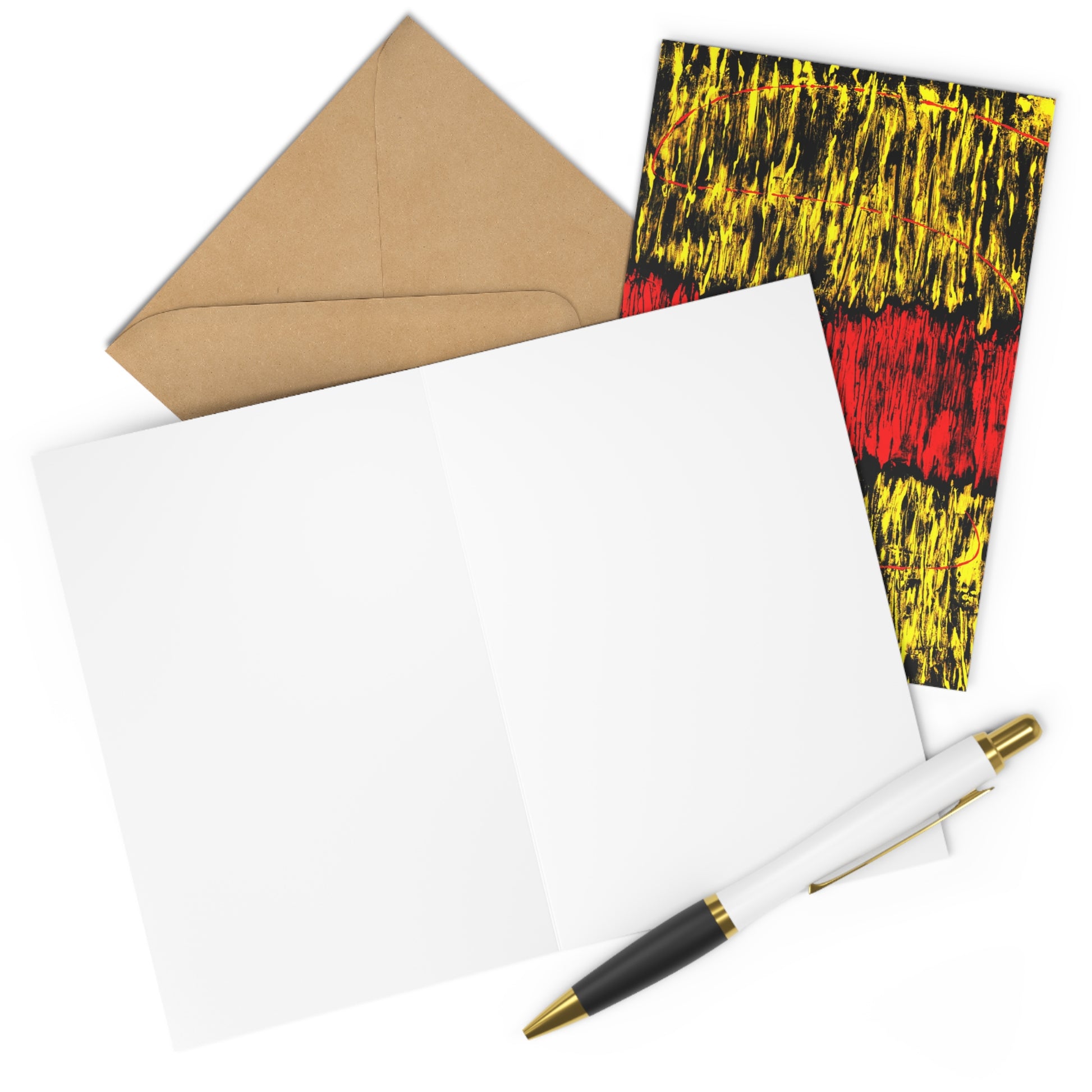 Lot de cartes de correspondance avec motifs abstraits en rouge et argent.
